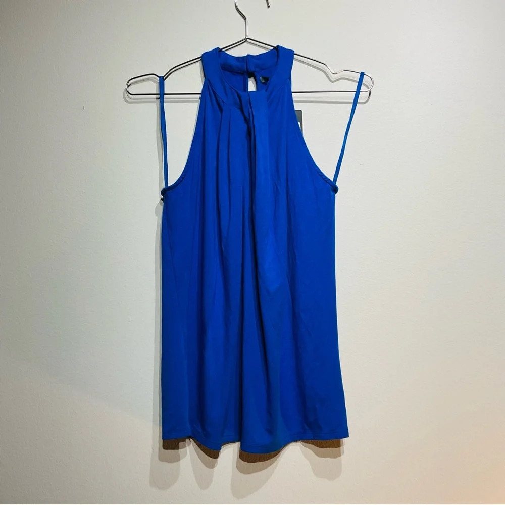 NWT Michael Stars Elegant Blue Sleeveless Top Size S.-Pleated Halter Shirt - Picture 2 of 9